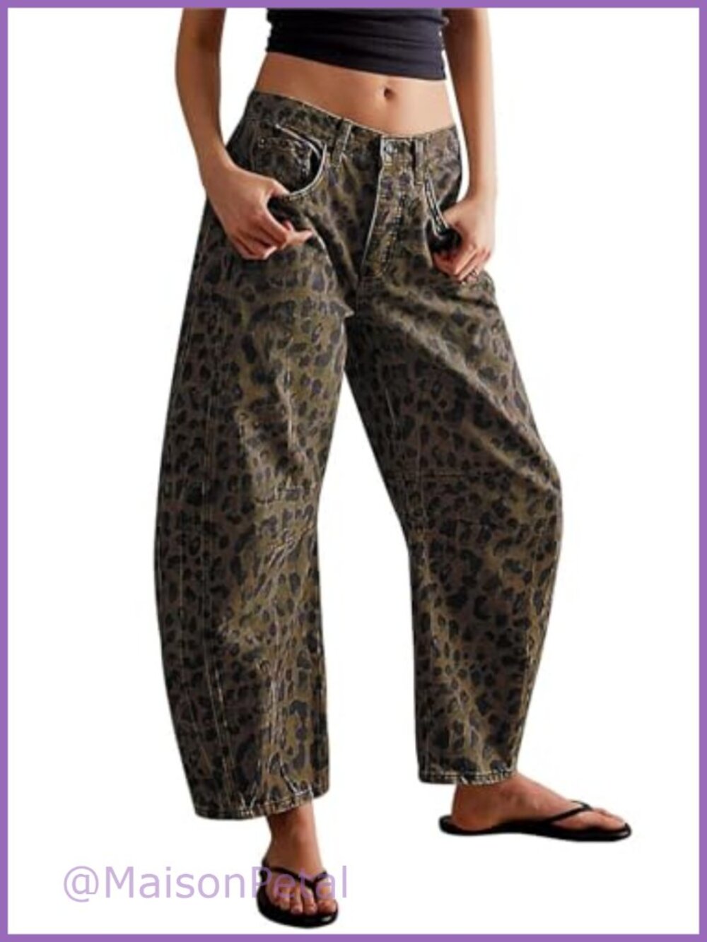 Women's Stretchy Mid Rise Barrel Jeans Loose Wide Leg Cropped Denim Pants